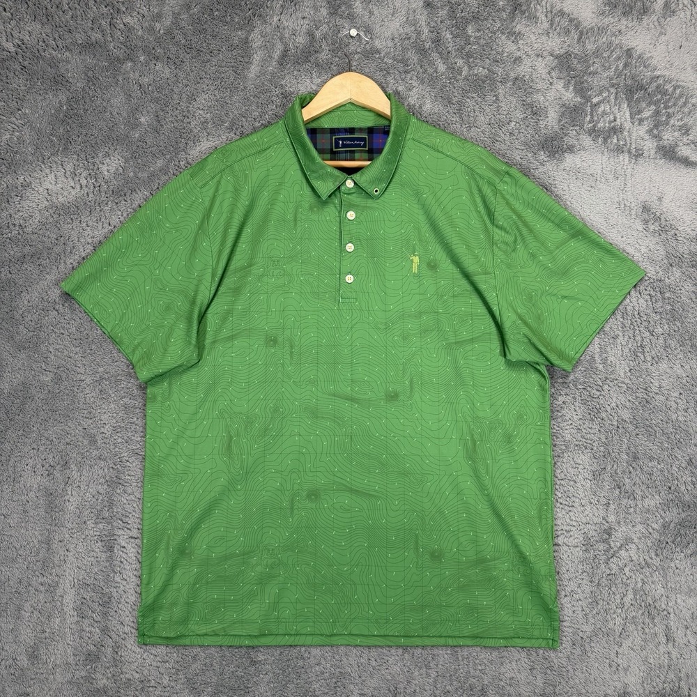 William Murray Polo Shirt Mens XL Green Topographic Map Performance Stretch Golf